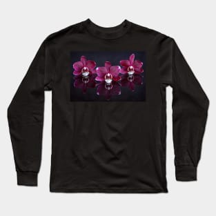 Three Purple Orchid Flowers Reflected Long Sleeve T-Shirt